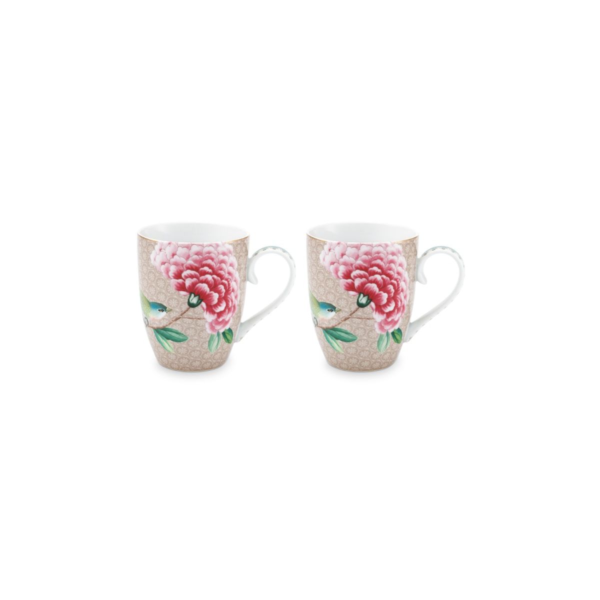 Set/2 Mugs Large Blushing Birds Khaki 350ml