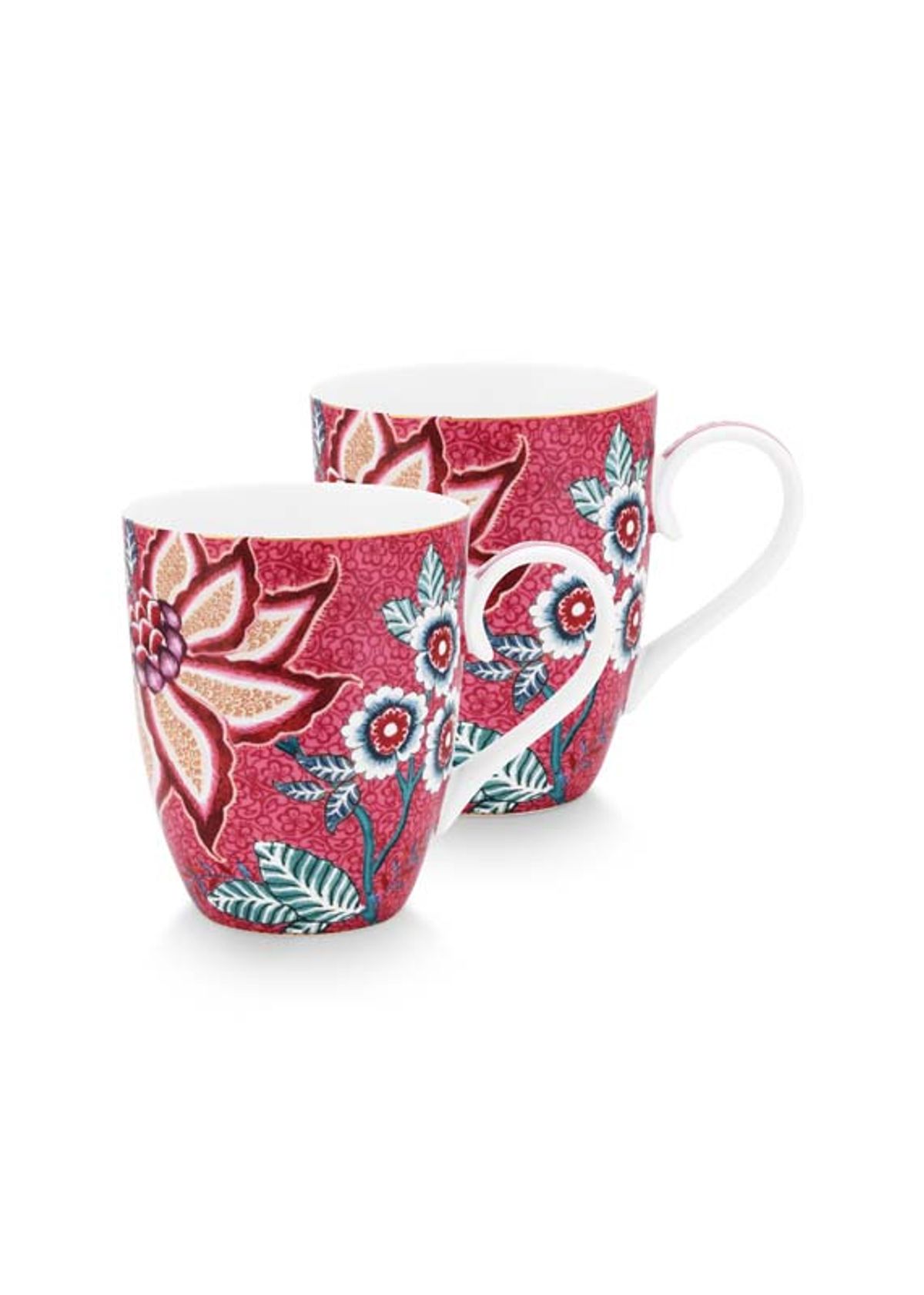 Set/2 Mugs Large Flower Festival Dark Pink 350ml