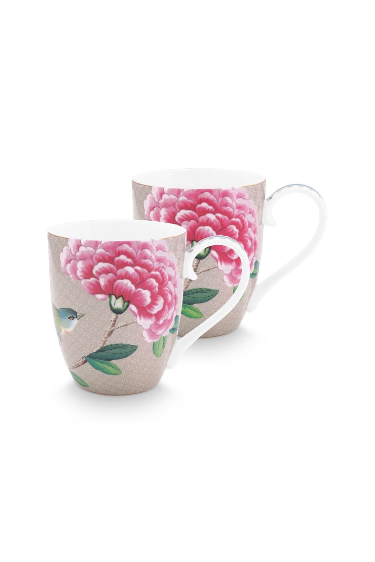 Set/2 Mugs XL Blushing Birds Khaki 450ml