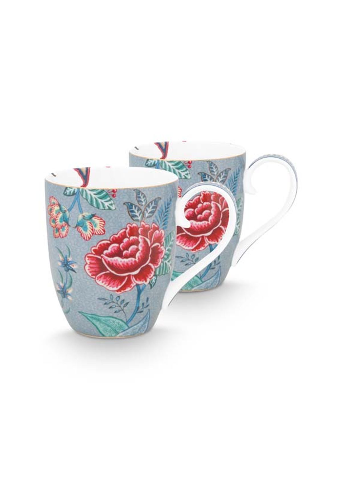 Set/2 Mugs XL Flower Festival Light Blue 450ml