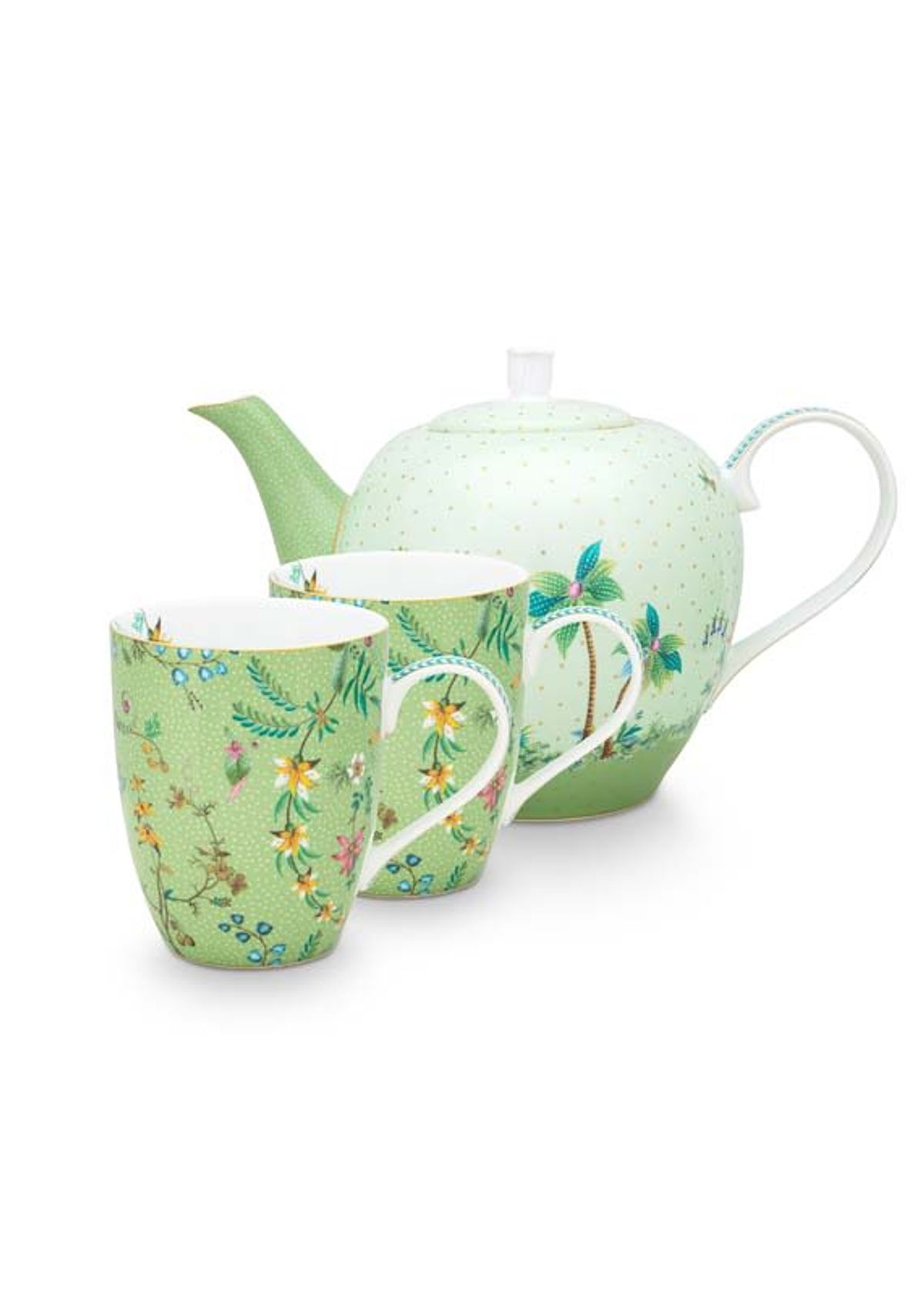 Set/3 Tea Set Large Jolie Flowers Green