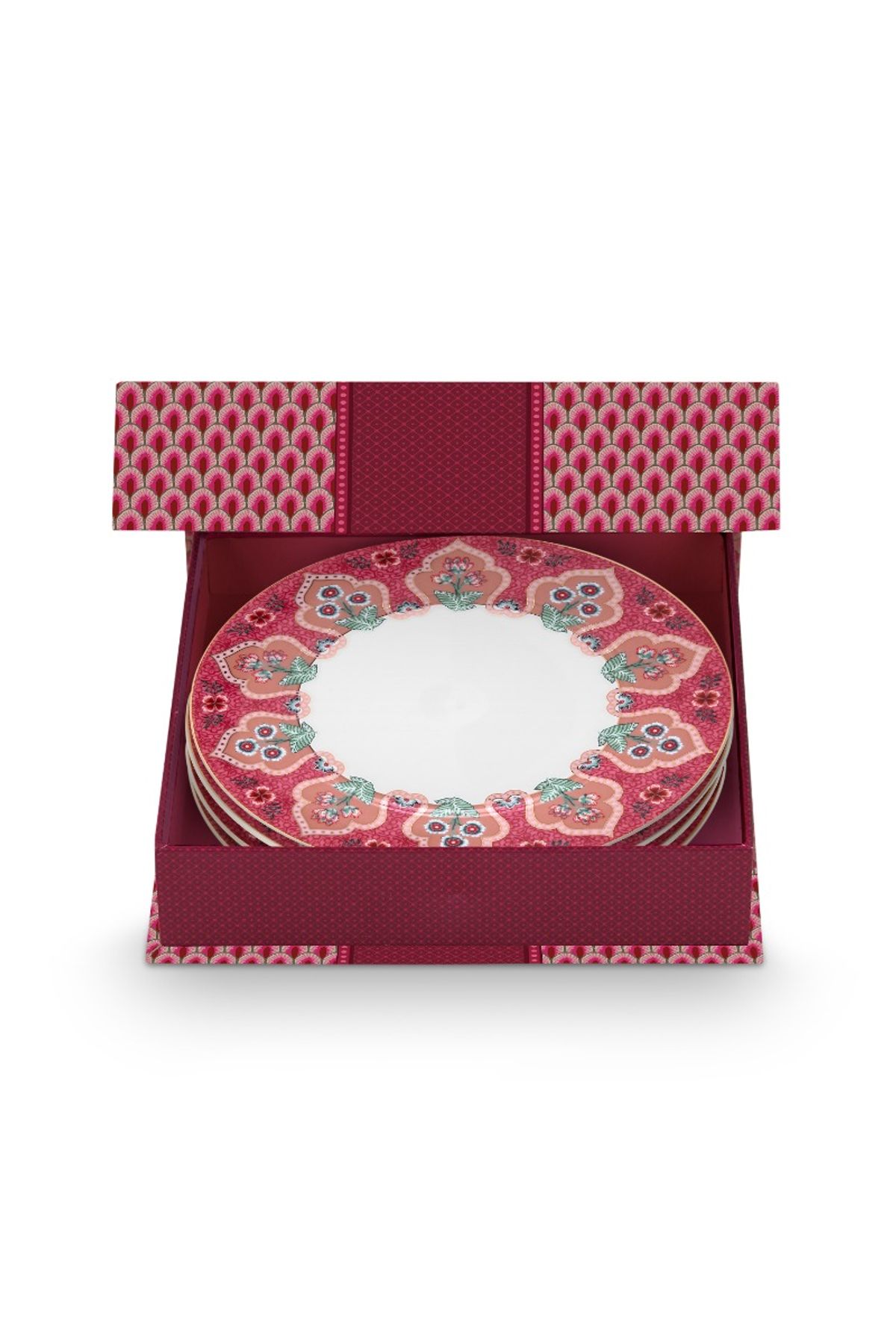 Set/4 Plates Flower Festival Deco Dark Pink 21cm