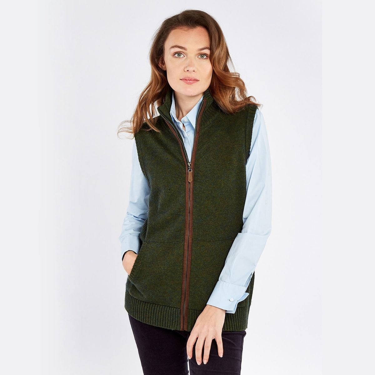 Sheedy Ladies Knitted Bodywarmer, olive - 34 (UK8)