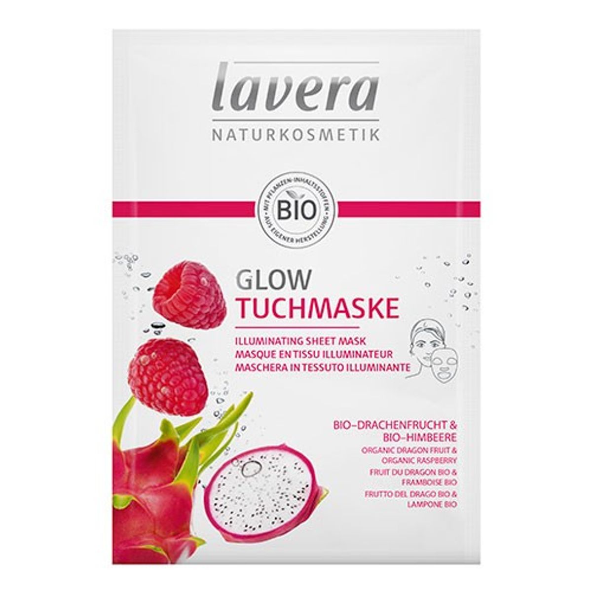 Sheet Mask Illuminating m. dragon fruit & hindbær - 1 styk - Lavera