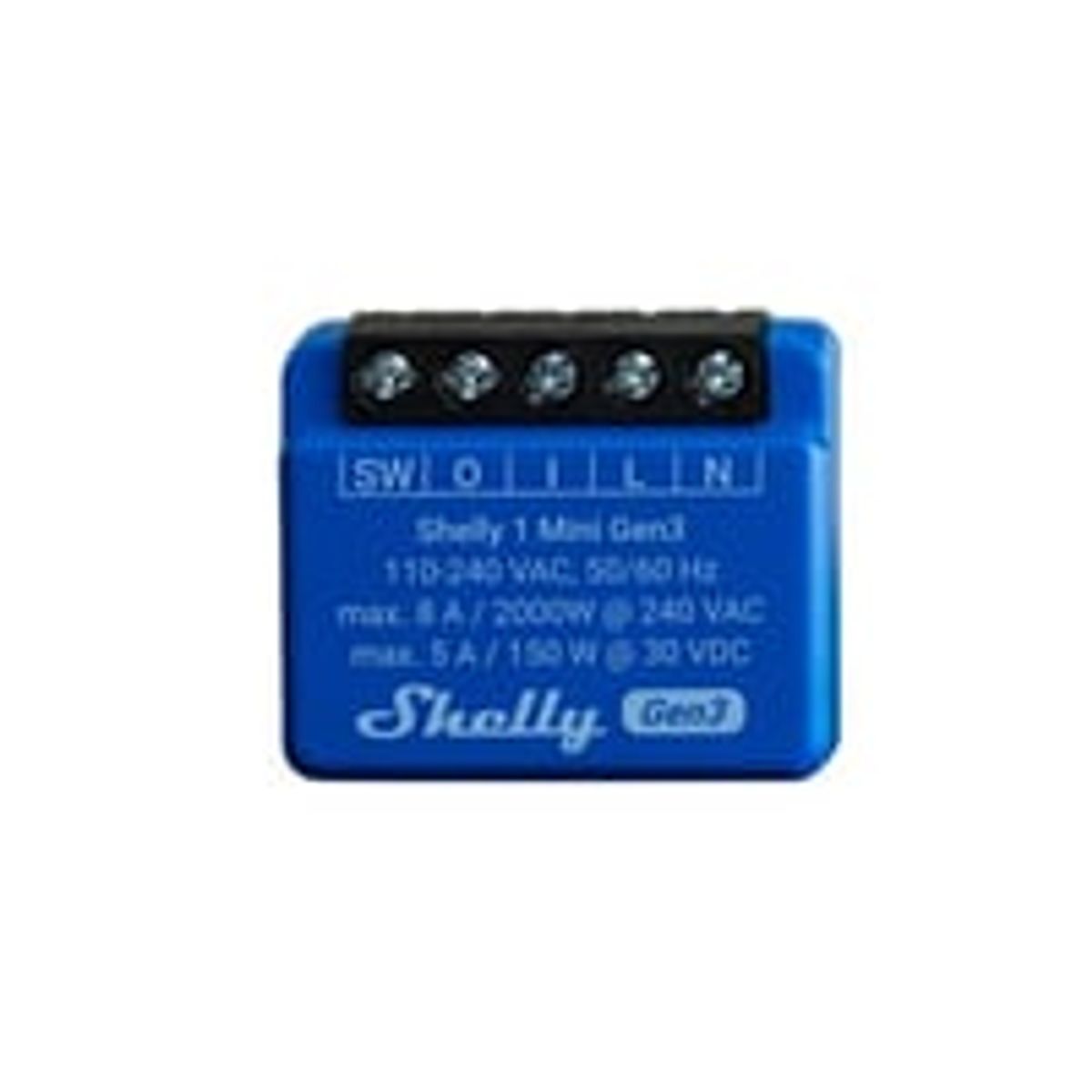 Shelly 1 Mini (GEN 3), WiFi-styret 1-kanals rel, 8A, potentialfrit kontaktst