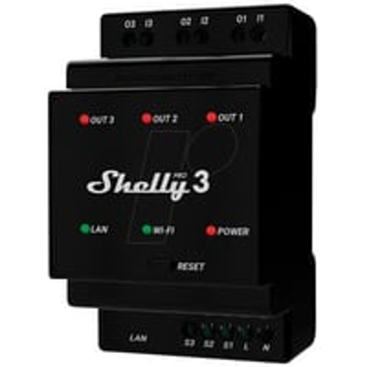 Shelly Pro 3, WiFi rel 3-kanals 3x16A (48A max), potentialfrie kontaktst, DIN-skinne