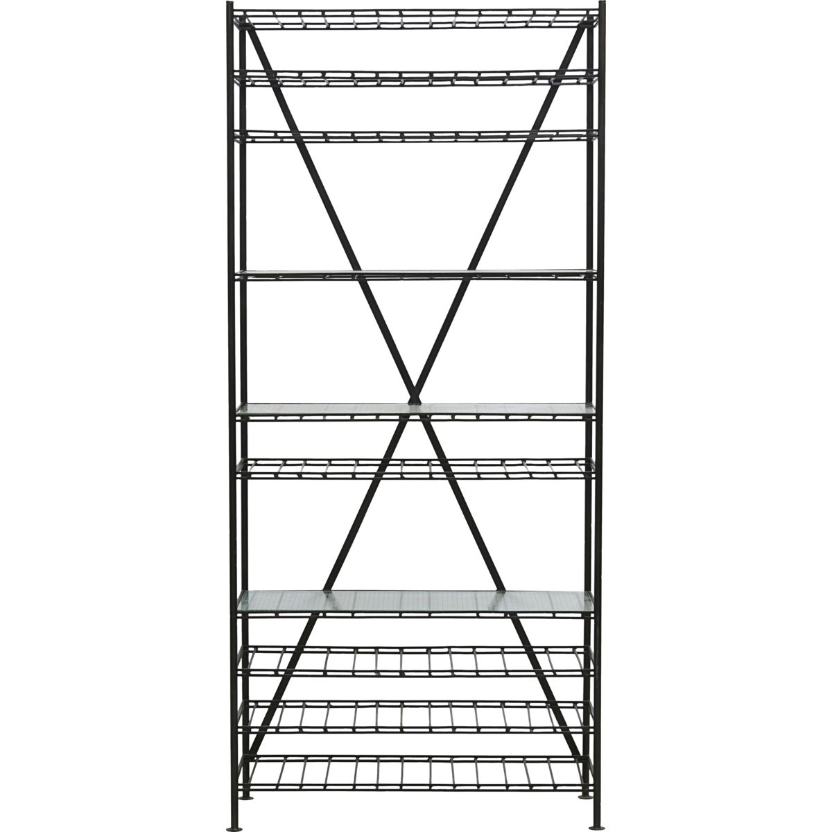 Shelving unit, HDGany, Black - Black / Iron , Shelf: Glass / l: 35 cm, w: 90 cm, h: 200 cm