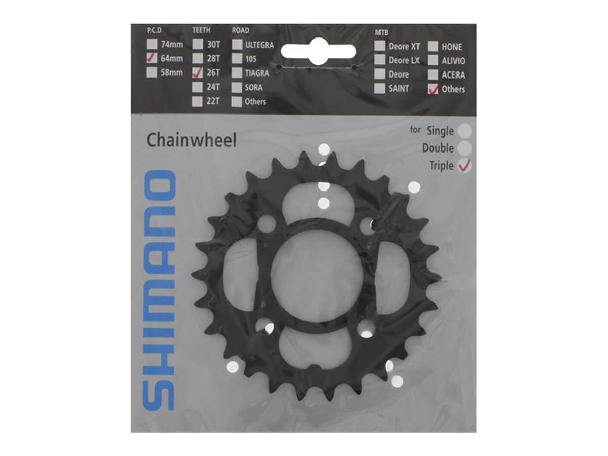 Shimano Acera - 26 tands klinge MTB - BCD64 - Sort - FC-M391 og FC-M430