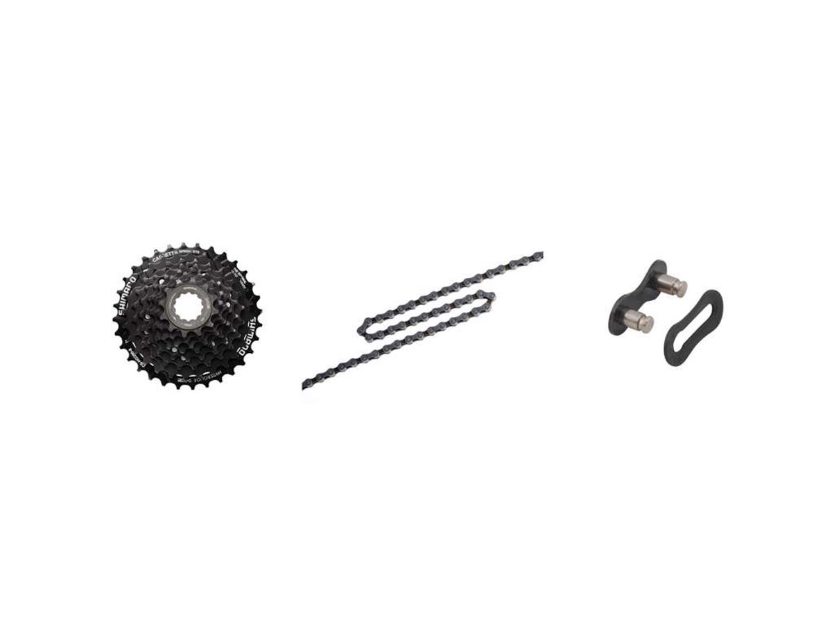 Shimano Turney kassette og kæde - 8 gear kassette 12-32 tands samt HG40 kæde (Bundle)