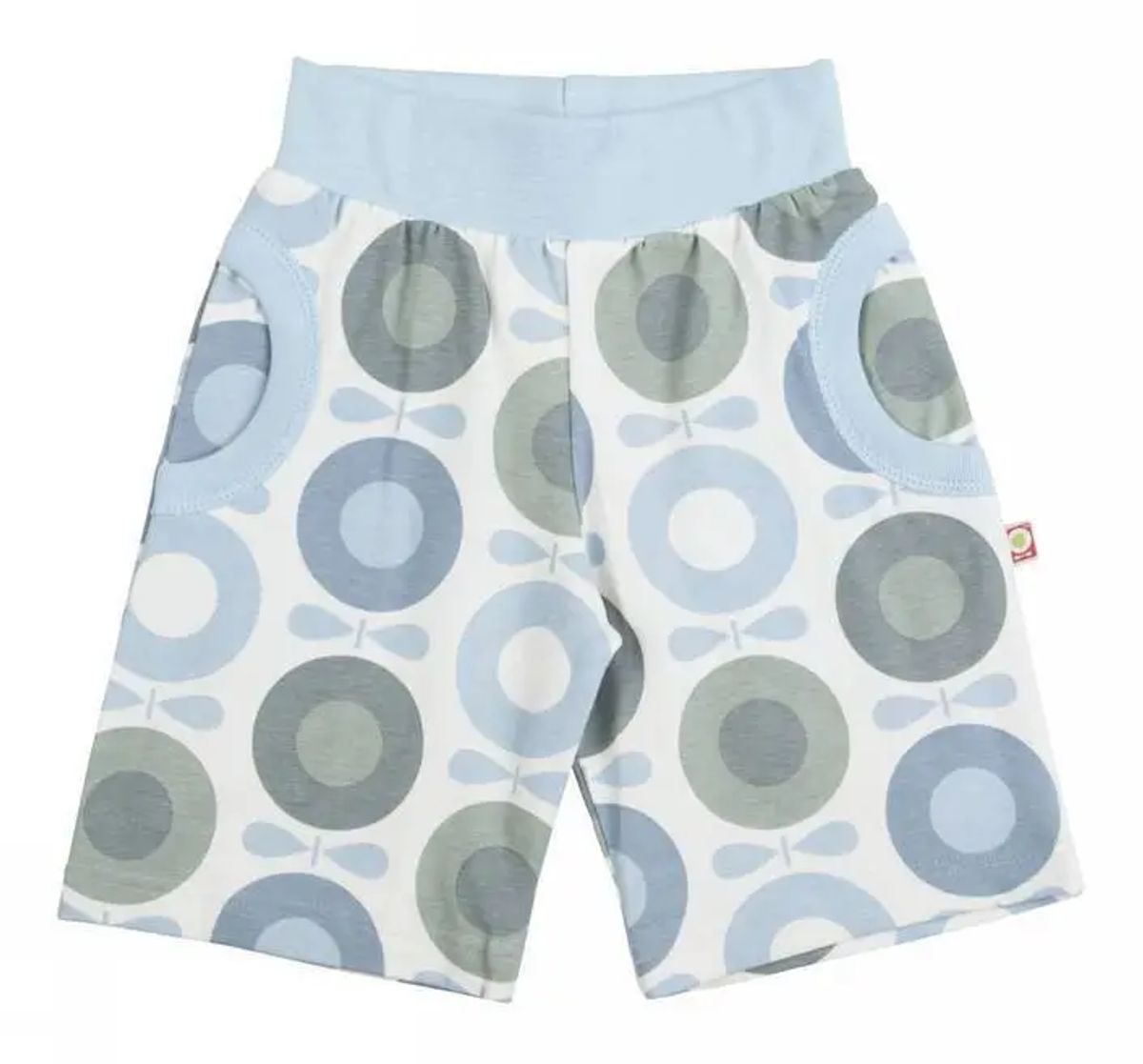 Shorts hvid med støvet grøn/lyseblå æbleprint