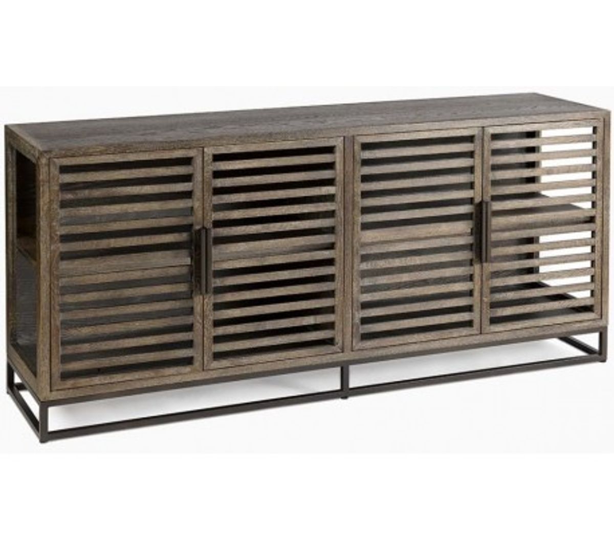 Sideboard i egetræ og metal B180 cm - Antik sort/Gråbejset