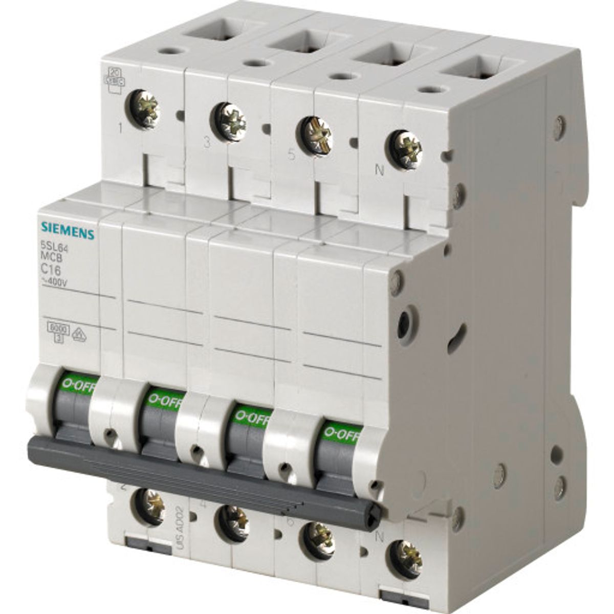 Siemens 5SL Automatsikring 3P+N 10A, grå