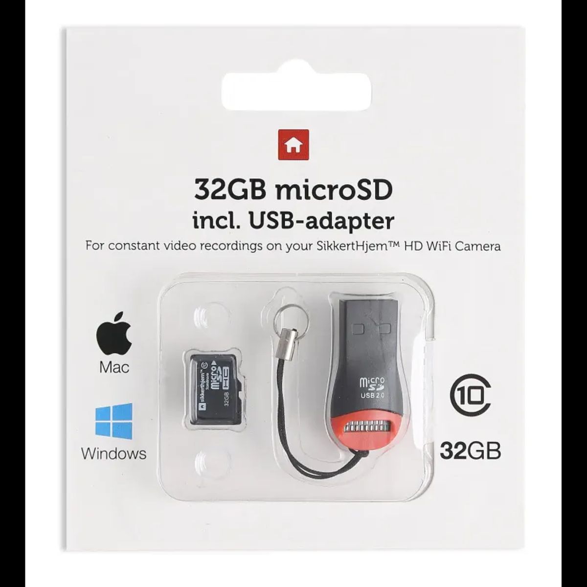 Sikkerthjem Hukommelseskort 32gb Microsd Class 10 Inkl. Usb-adapter Til Pc/mac