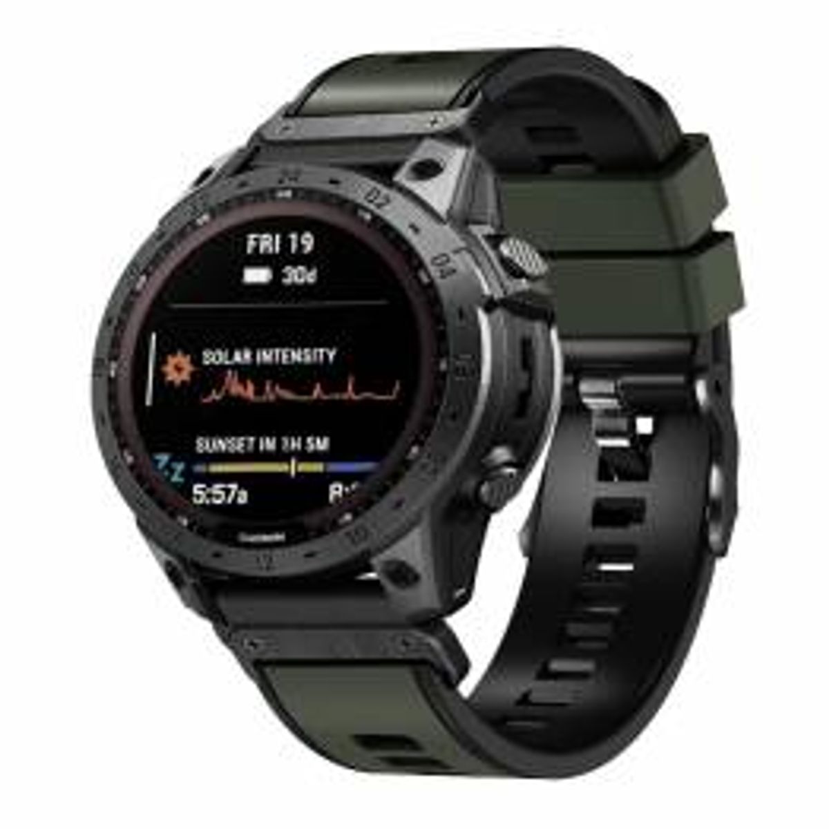 Silikone rem til Garmin Fenix 7 - 22mm - Sort/Army grøn