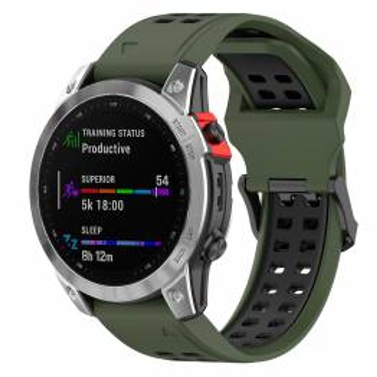 Silikone rem til Garmin Fenix 7S / 6S / 5S - 20mm - Grøn/Sort