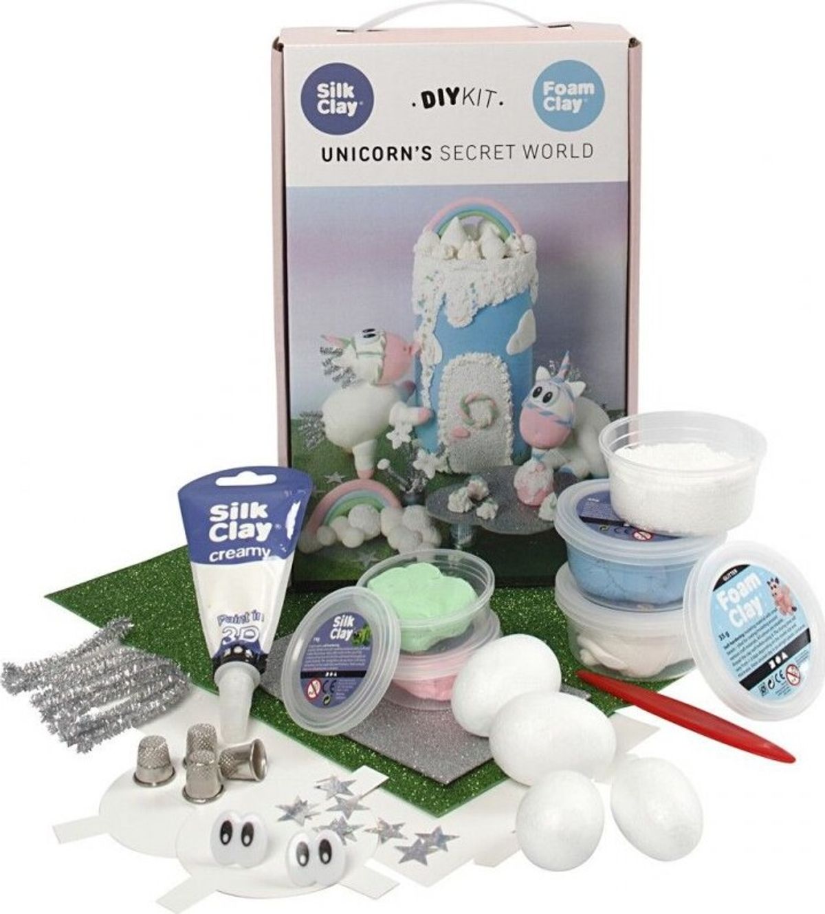 Silk Clay Og Foam Clay - Modellervoks Dyr Diy Kit - Enhjørning I Drømmeland