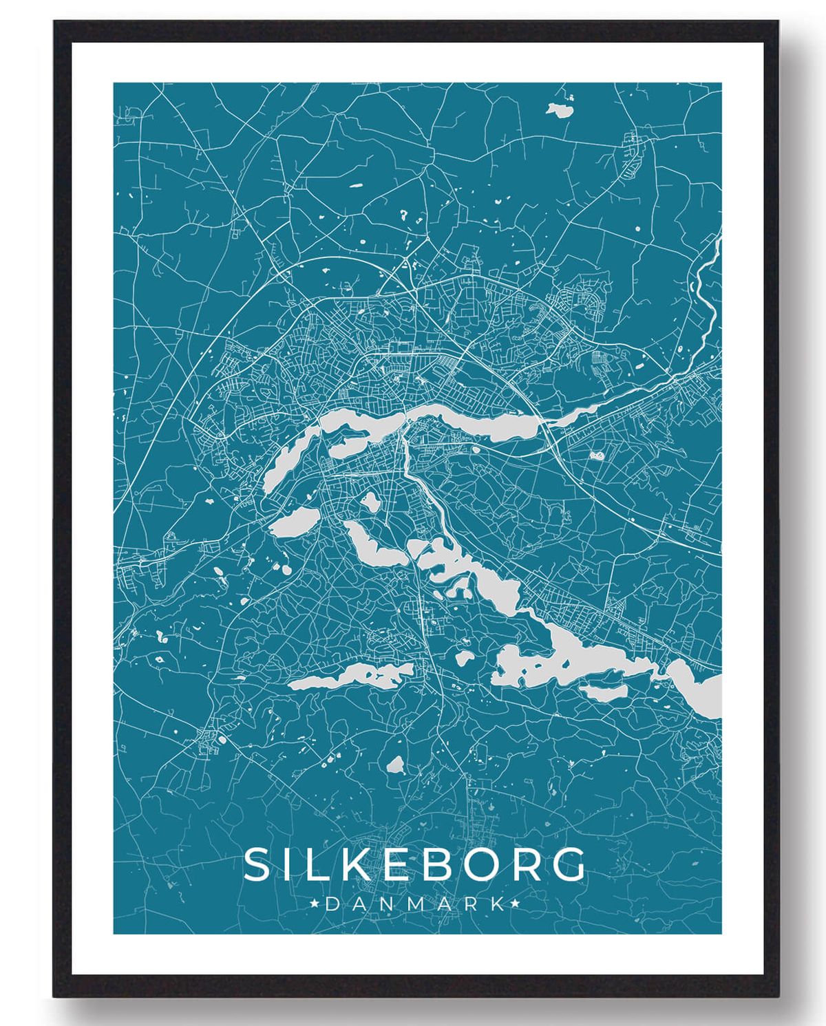 Silkeborg by plakat - blå (Størrelse: L - 50x70cm (B2))