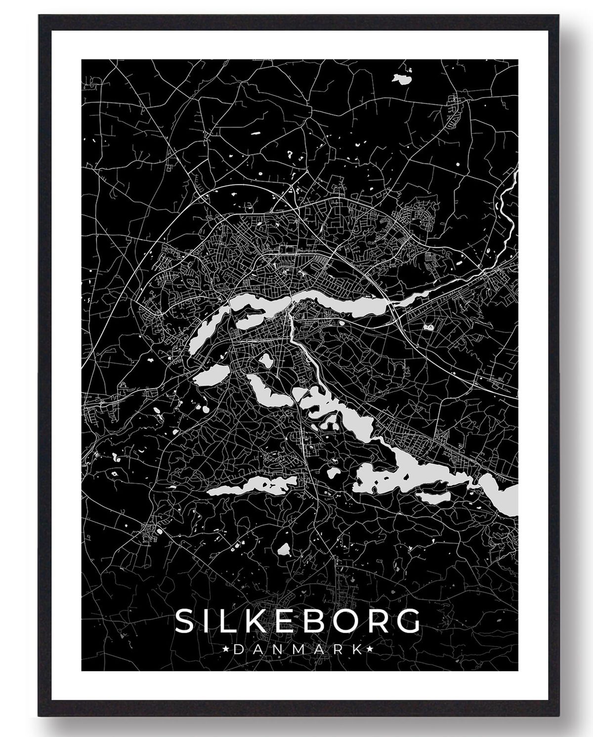 Silkeborg by plakat - sort (Størrelse: L - 50x70cm (B2))