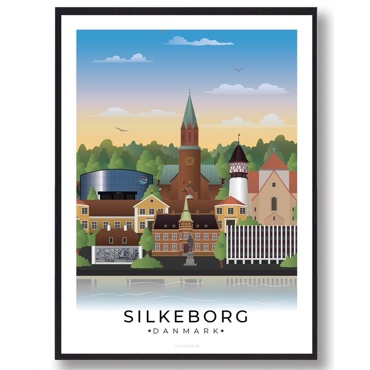 Silkeborg byplakat med hvid kant (RESTPARTI) (Størrelse: XL - 70x100cm)