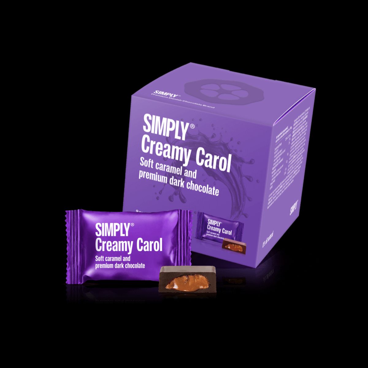 Simply® Creamy Carol - Cube med bites | Blød karamel og premium mørk chokolade