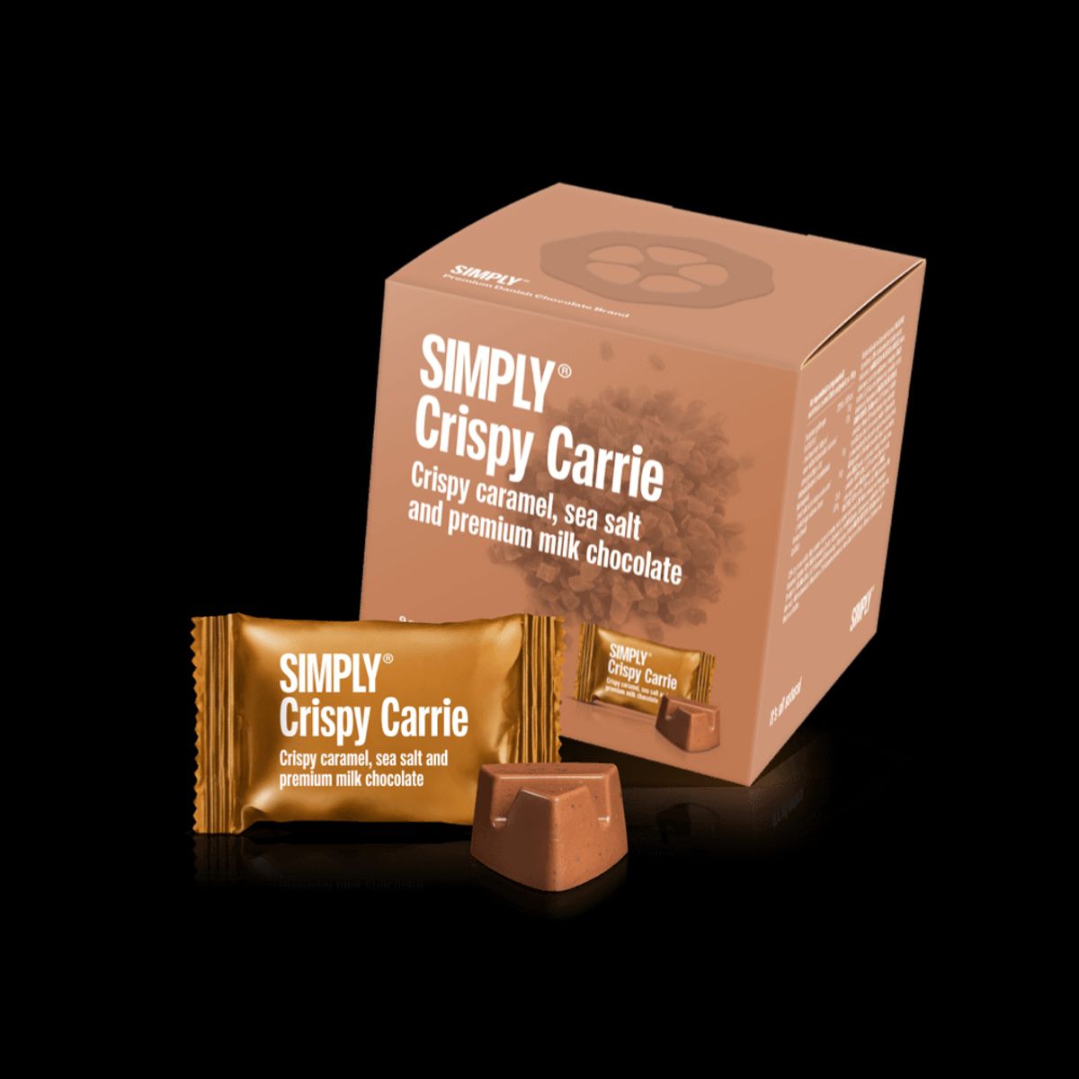 Simply® Crispy Carrie - Cube med bites | Knasende karamel, havsalt og premium mælkechokolade