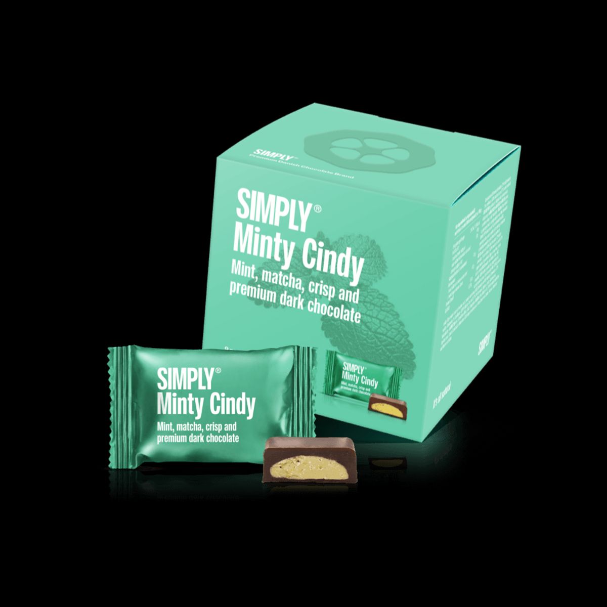 Simply® Minty Cindy - Cube med bites | Mint, matcha the, crisp og premium mørk chokolade