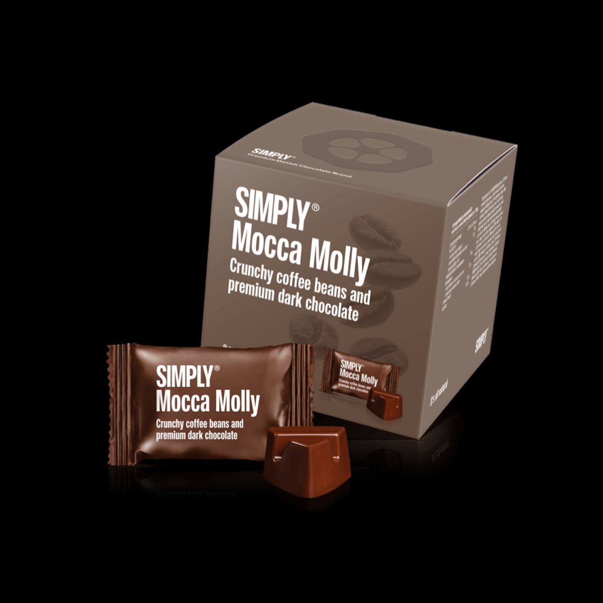 Simply® Mocca Molly - Cube med bites | Crunchy kaffebønner og premium mørk chokolade