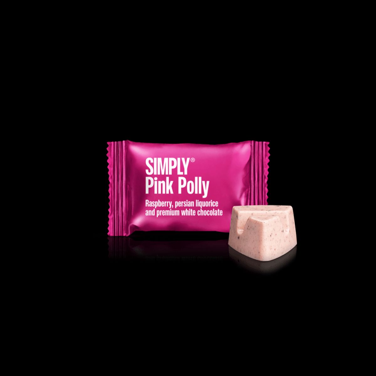 Simply® Pink Polly - 75 Bites | Hindbær, persisk lakrids og premium hvid chokolade