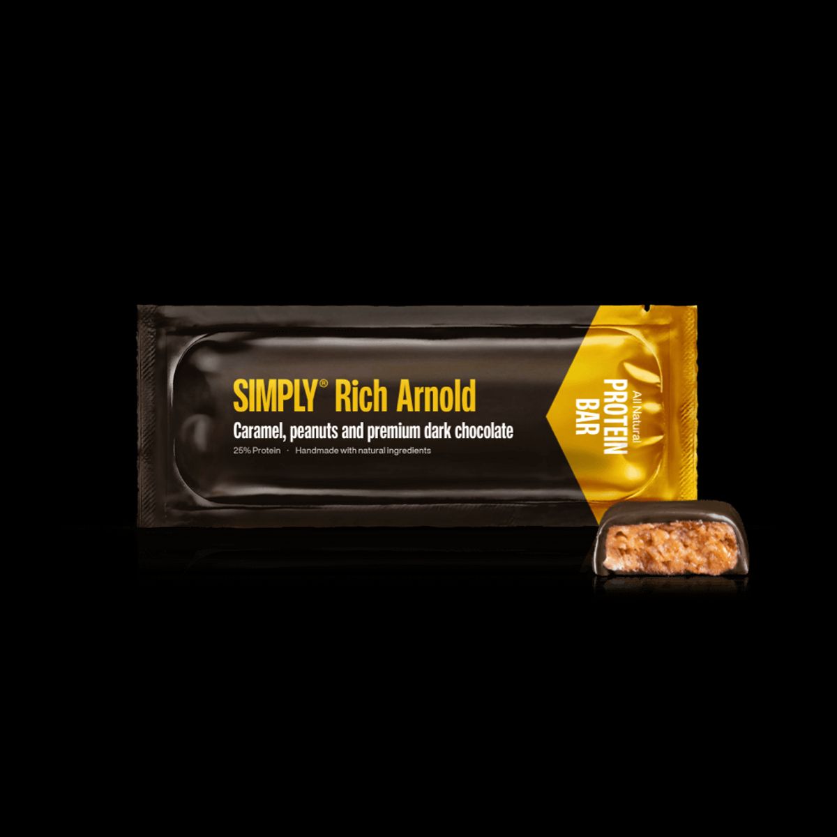 Simply® Rich Arnold Proteinbar | Karamel, peanuts og premium mørk chokolade