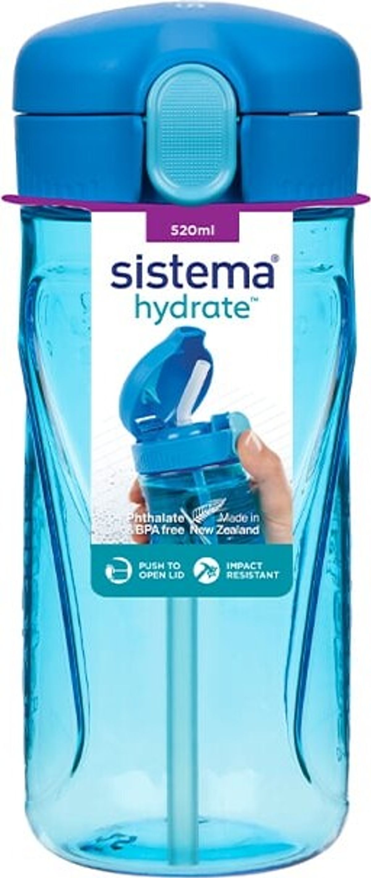 Sistema - Hydrate Quick Flip Drikkedunk Med Sugerør - 520 Ml - Blå