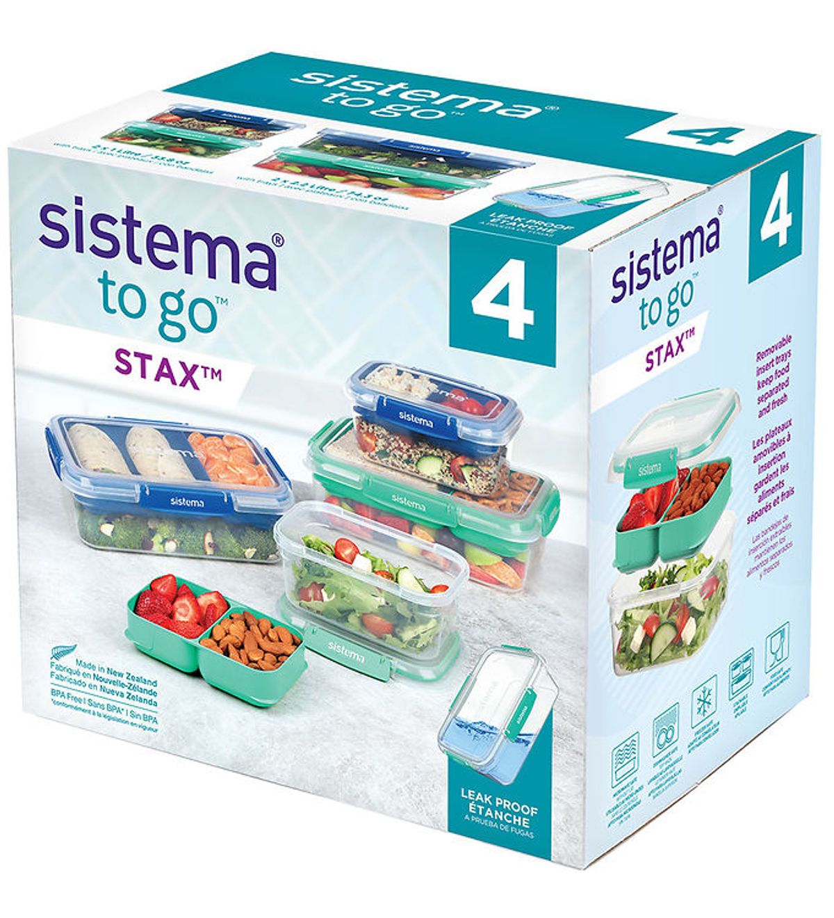 Sistema Madkasser - 4-pak - Stax To Go - Blå/Turkis