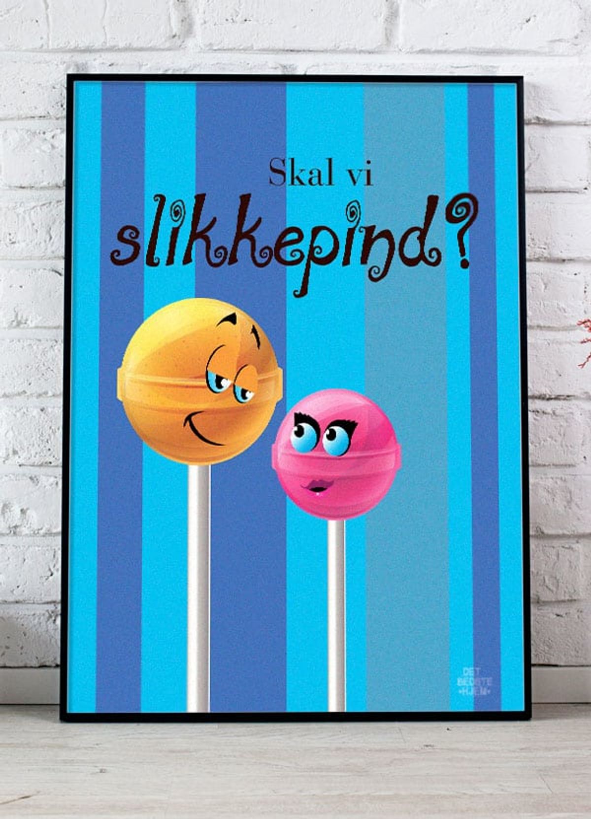 Skal vi slikkepind-plakat - blå - 70 x 100 cm - Kr. 349,-