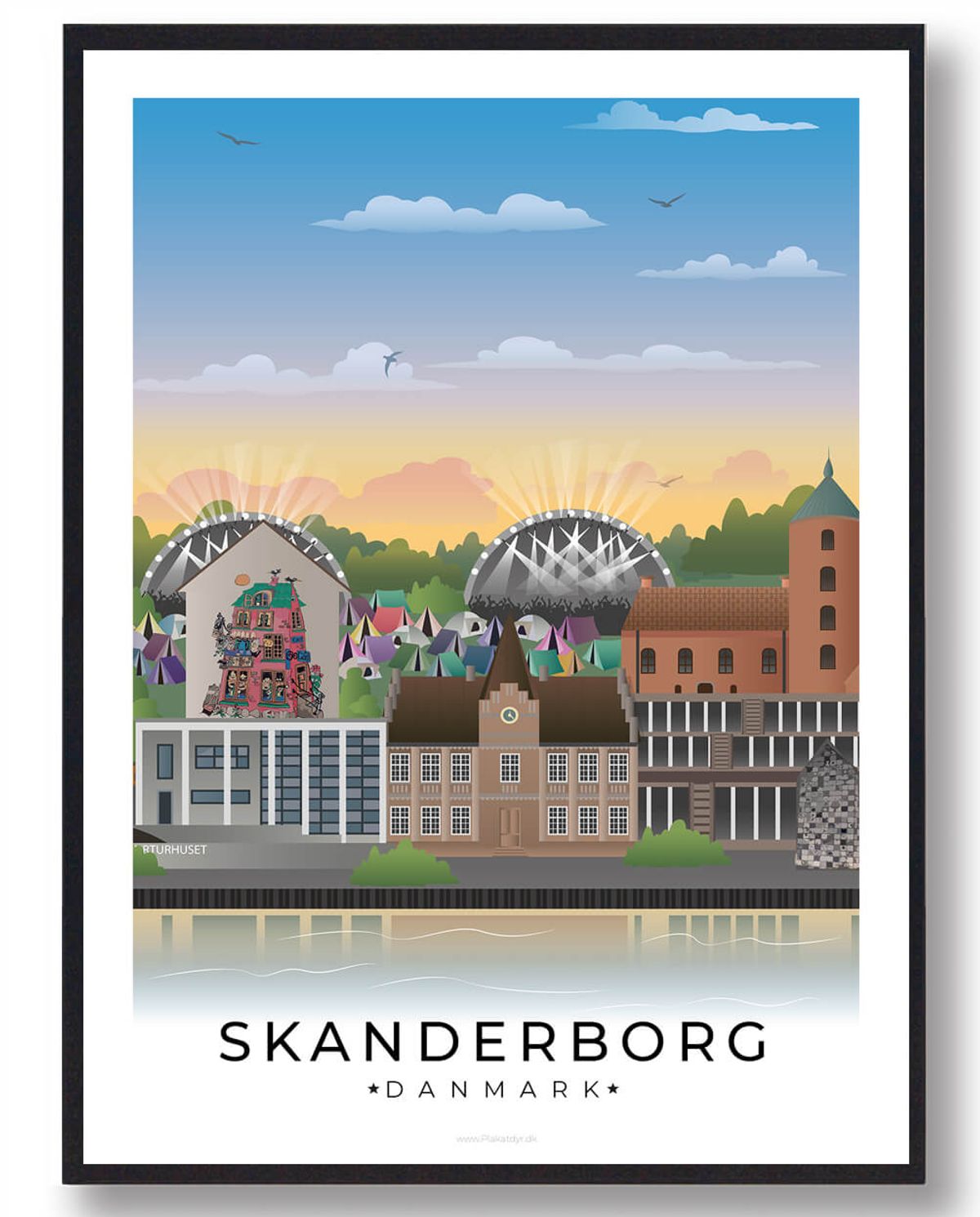 Skanderborg byplakat med hvid kant (RESTPARTI) (Størrelse: M - 30x40cm)