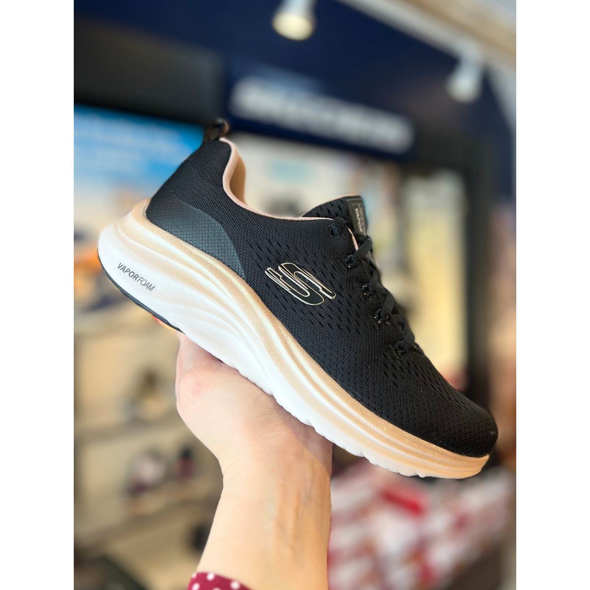 SKECHERS, Dame, Vapor Foam - Midnight Glimmer - Black/Rose Gold 36