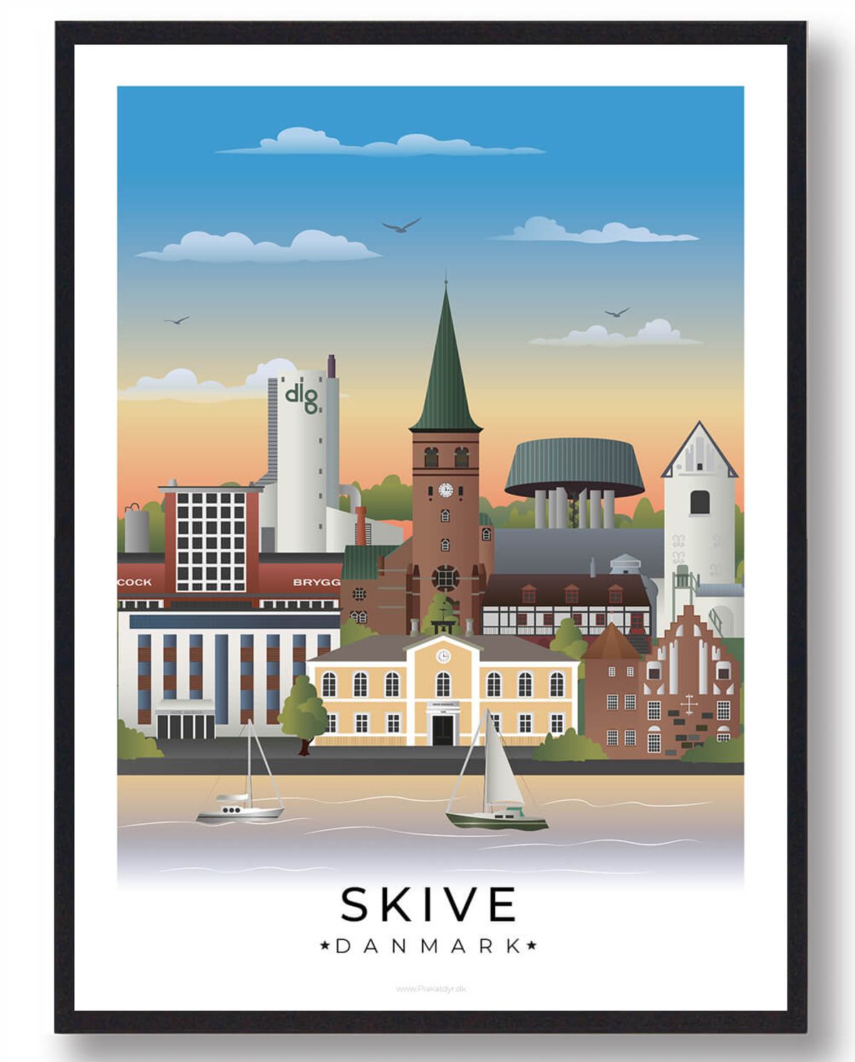 Skive plakat med hvid kant (RESTPARTI) (Størrelse: XL - 70x100cm)