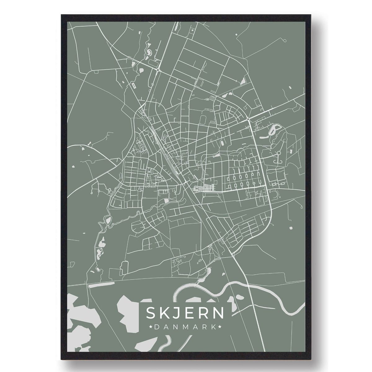 Skjern plakat - grøn (Størrelse: S - 21x29,7cm (A4))