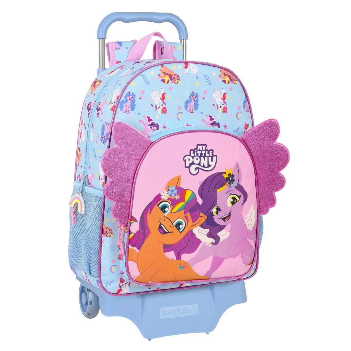 Skolerygsæk med Hjul My Little Pony Wild & free Blå Pink 33 x 42 x 14 cm