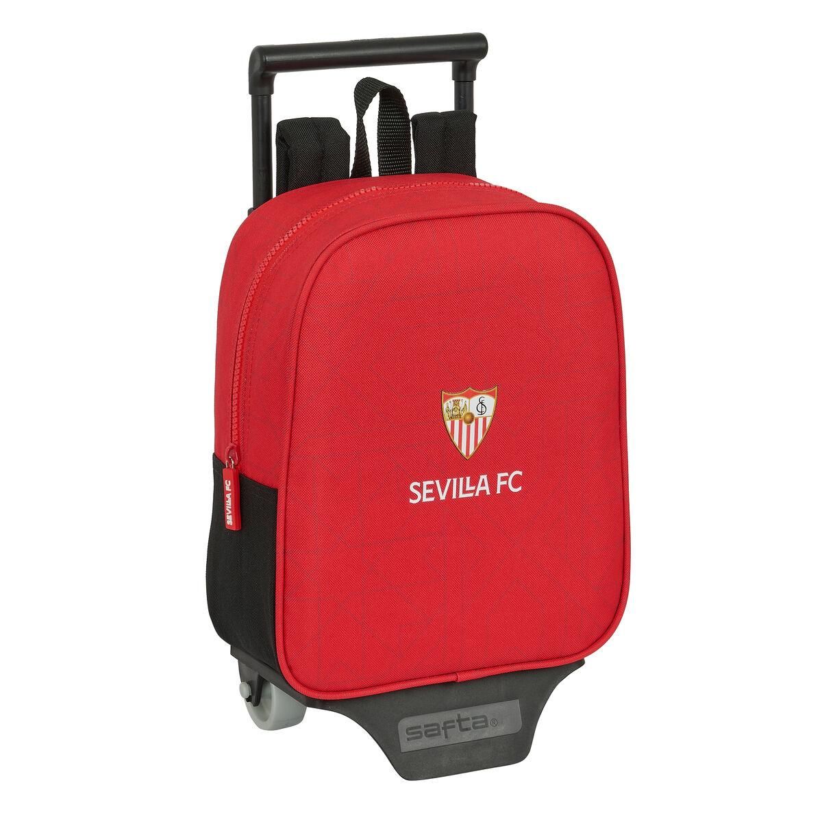 Skolerygsæk med Hjul Sevilla Fútbol Club Sort Rød 22 x 27 x 10 cm