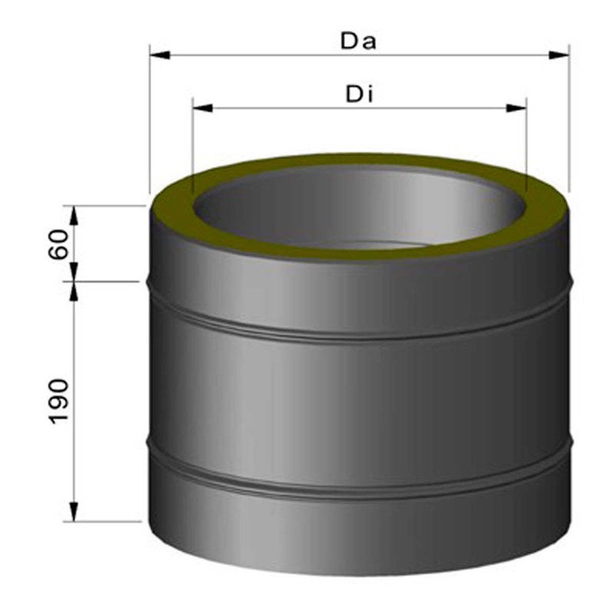 Skorstenssektion Isoleret Inkl. Spændebånd Ø150 mm 250-2000 mm - 1000 mm