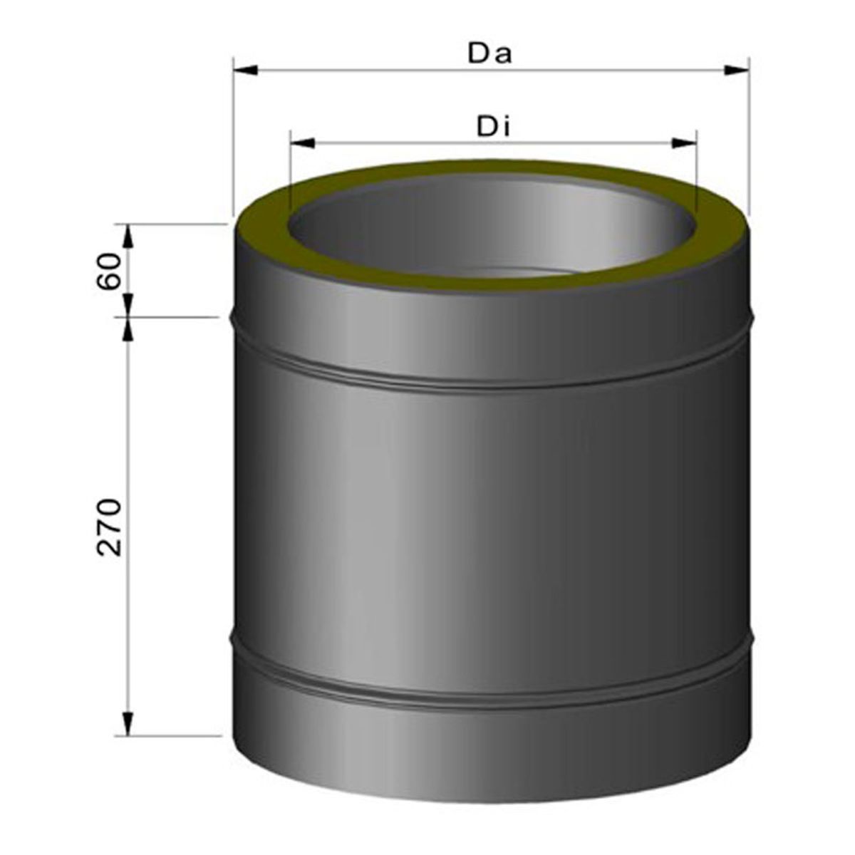 Skorstenssektion Isoleret Inkl. Spændebånd Ø150 mm 250-2000 mm - 330 mm