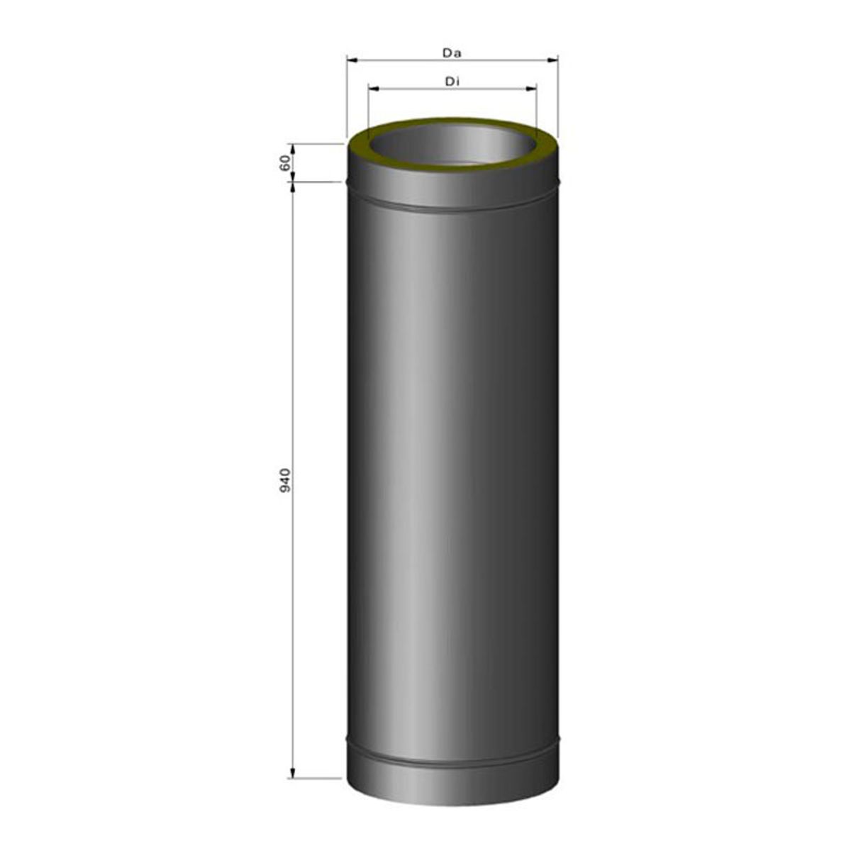 Skorstenssektion Isoleret Ø80/180 Inkl. Spændebånd 500-1000mm. - 1000 mm