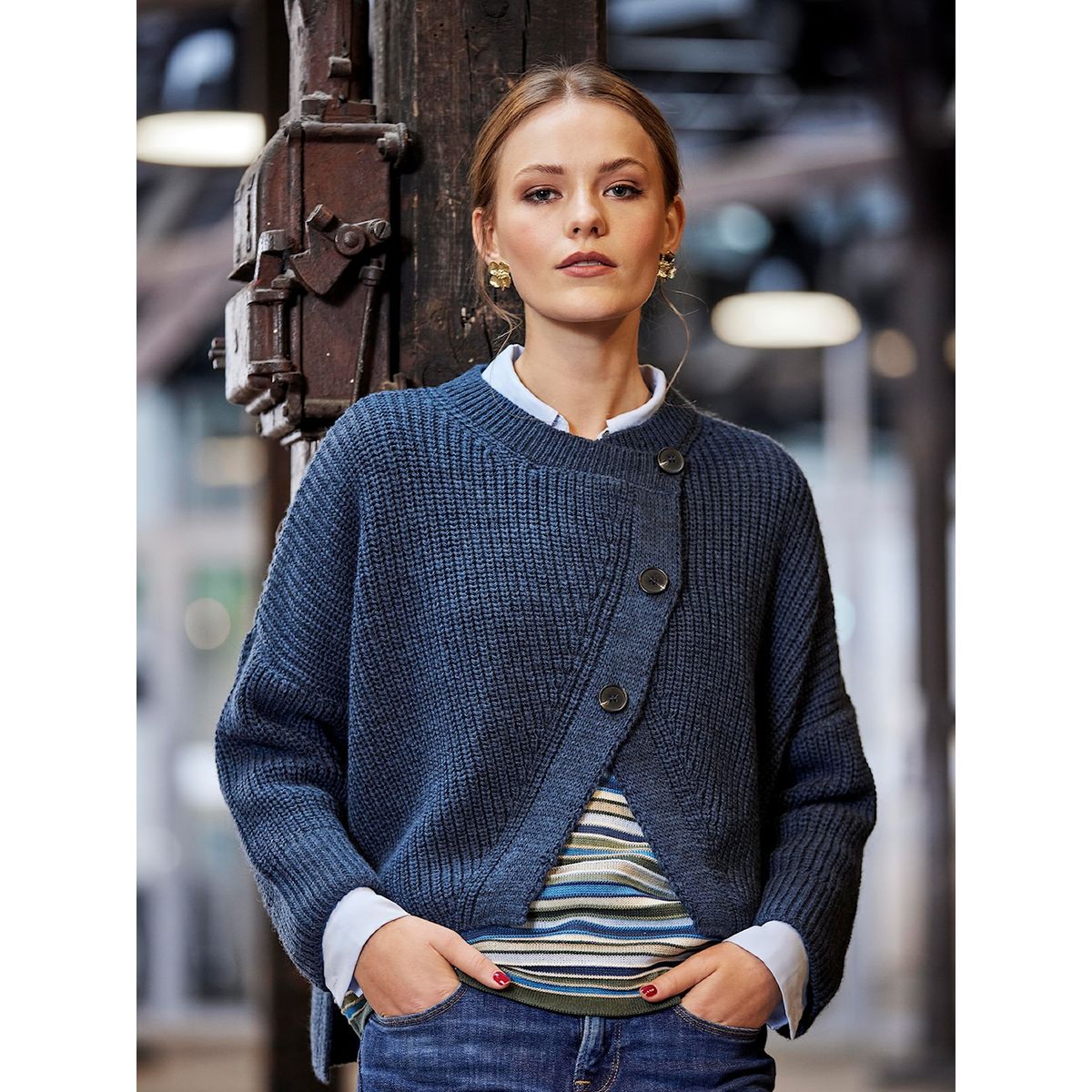 Skovhuus Kvinde Strik Cardigan Blue XL