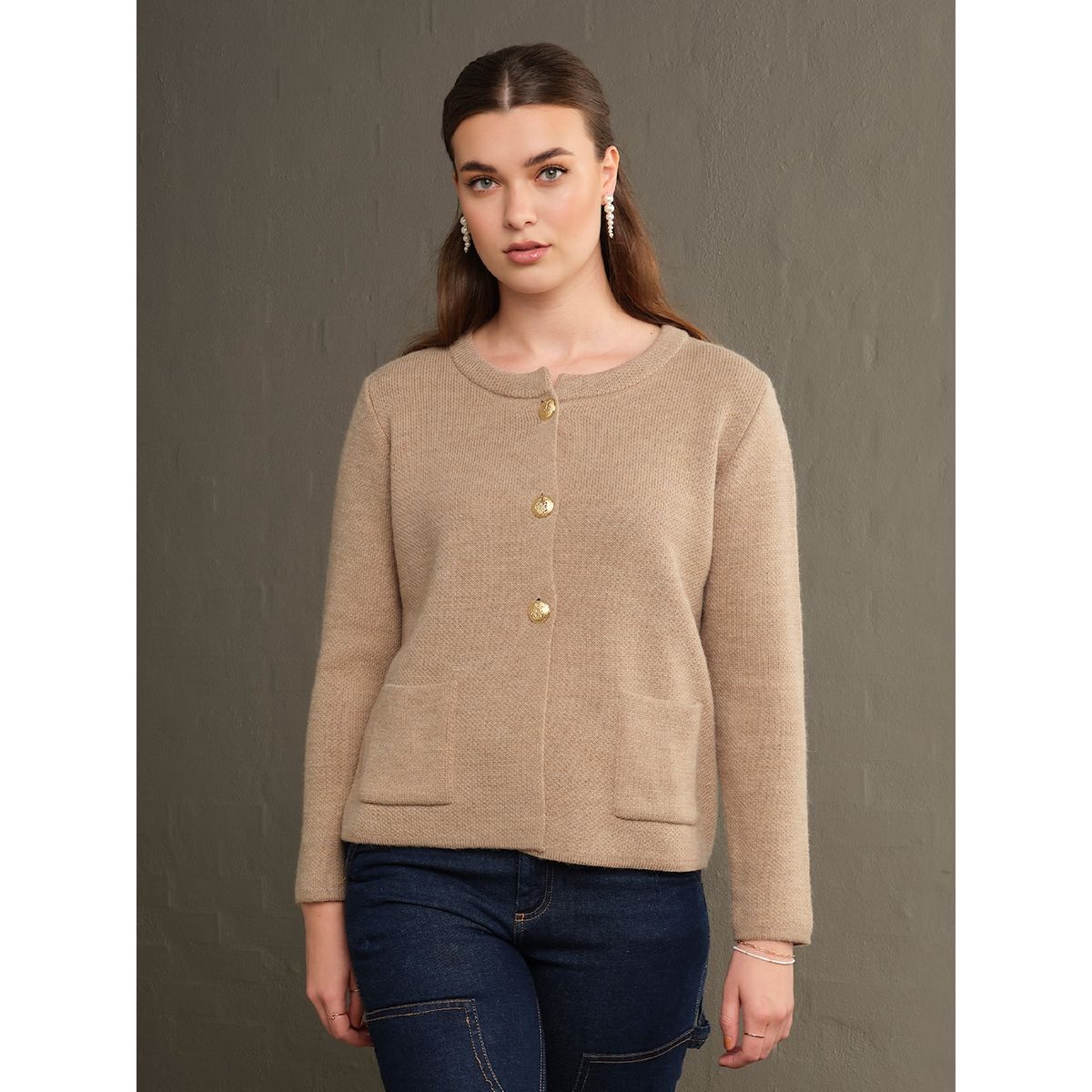 Skovhuus Kvinde Strik Cardigan Camel L