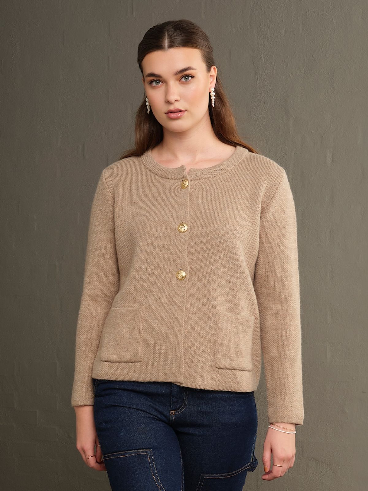 Skovhuus Kvinde Strik Cardigan Camel M