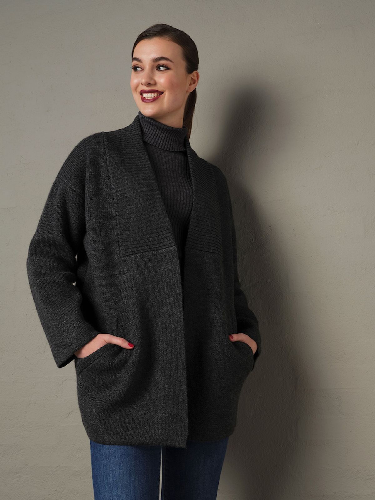 Skovhuus Kvinde Strik Cardigan Charcoal XL