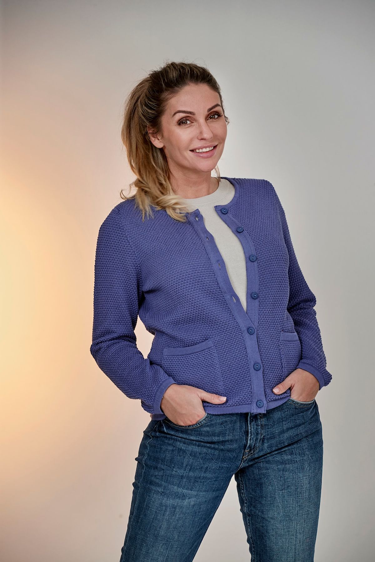 Skovhuus Kvinde Strik Cardigan Cornflower XXL