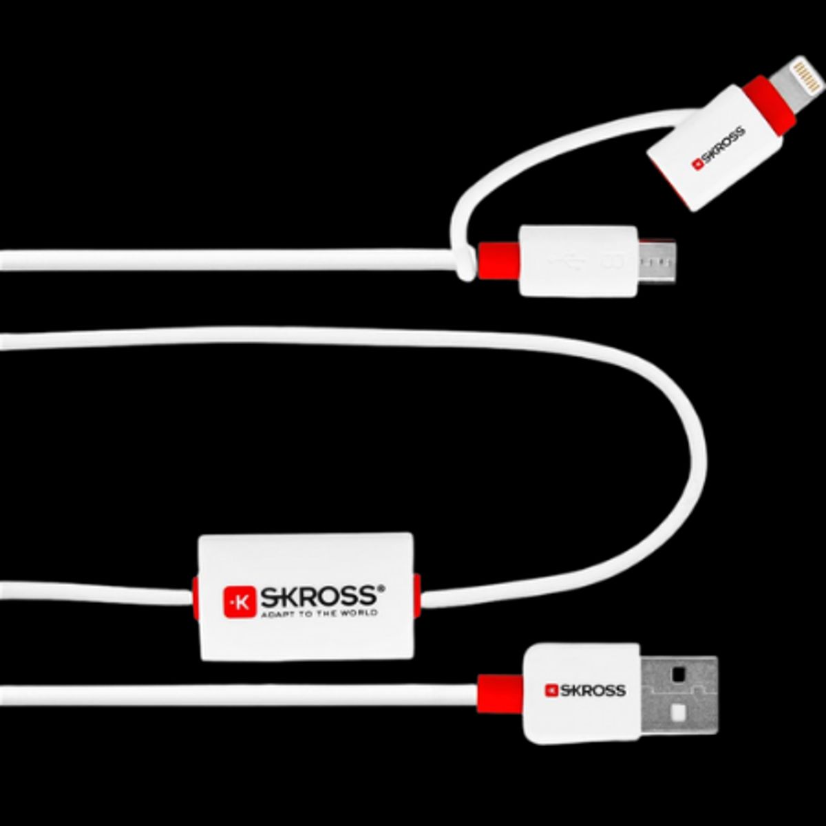 Skross Buzz 2in1 Chargen Sync Alarm USB-A 2.0 til Lightning & USB Micro - 1 m