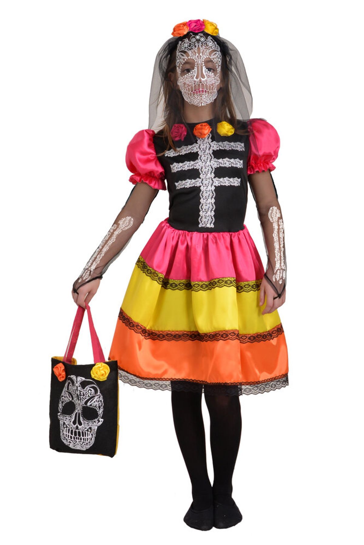 Skull flower girl kostume - MULTI - 5-7 ÅR