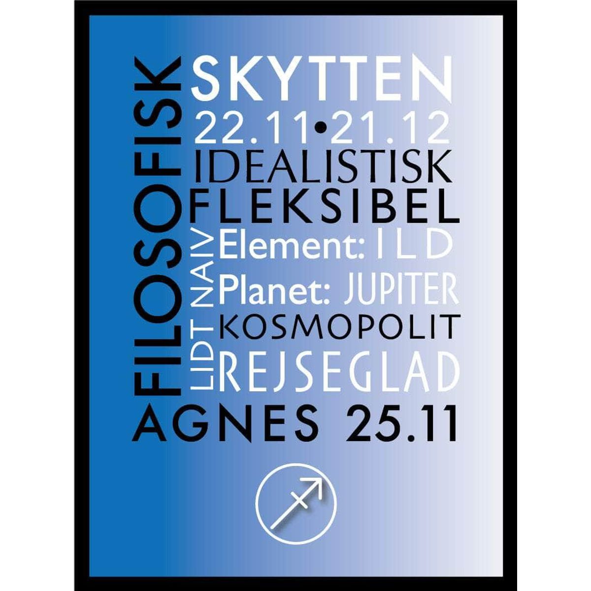 Skytten stjernetegn med tekst plakat