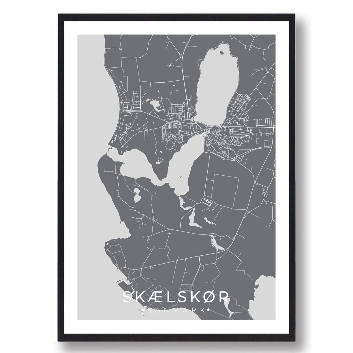 Skælskør by plakat - grå (Størrelse: S - 21x29,7cm (A4))